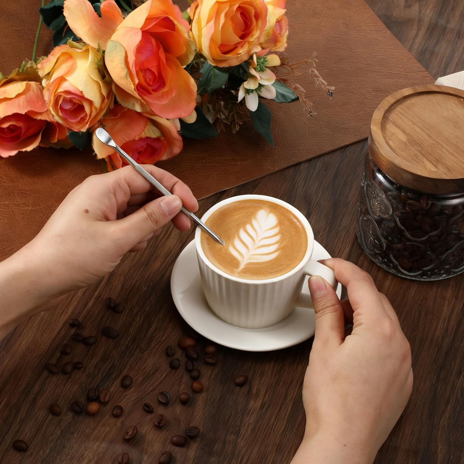 Glomageek Latte Art Pen Cinnamon Pen Coffee Latte Art Tools Accessories,Stainless Steel Silver