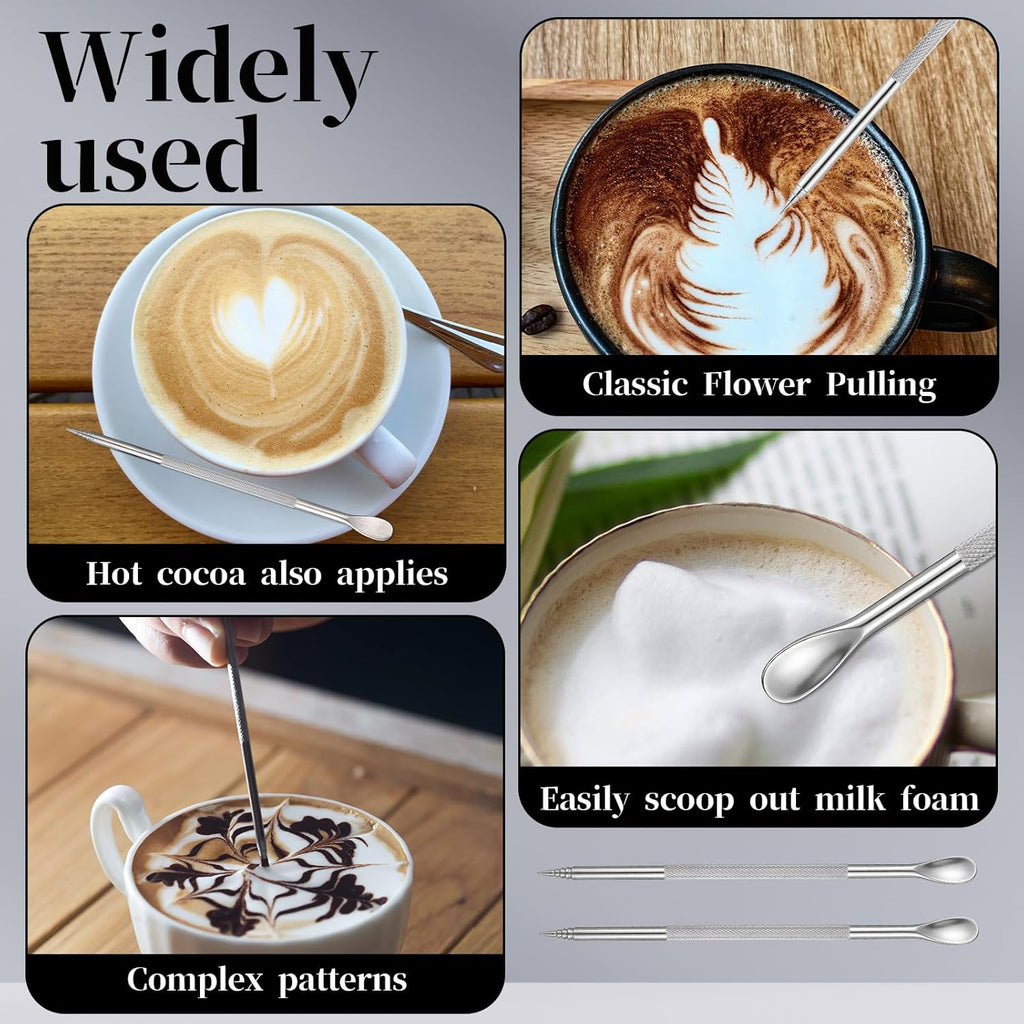 Glomageek Latte Art Pen Cinnamon Pen Coffee Latte Art Tools Accessories,Stainless Steel Silver